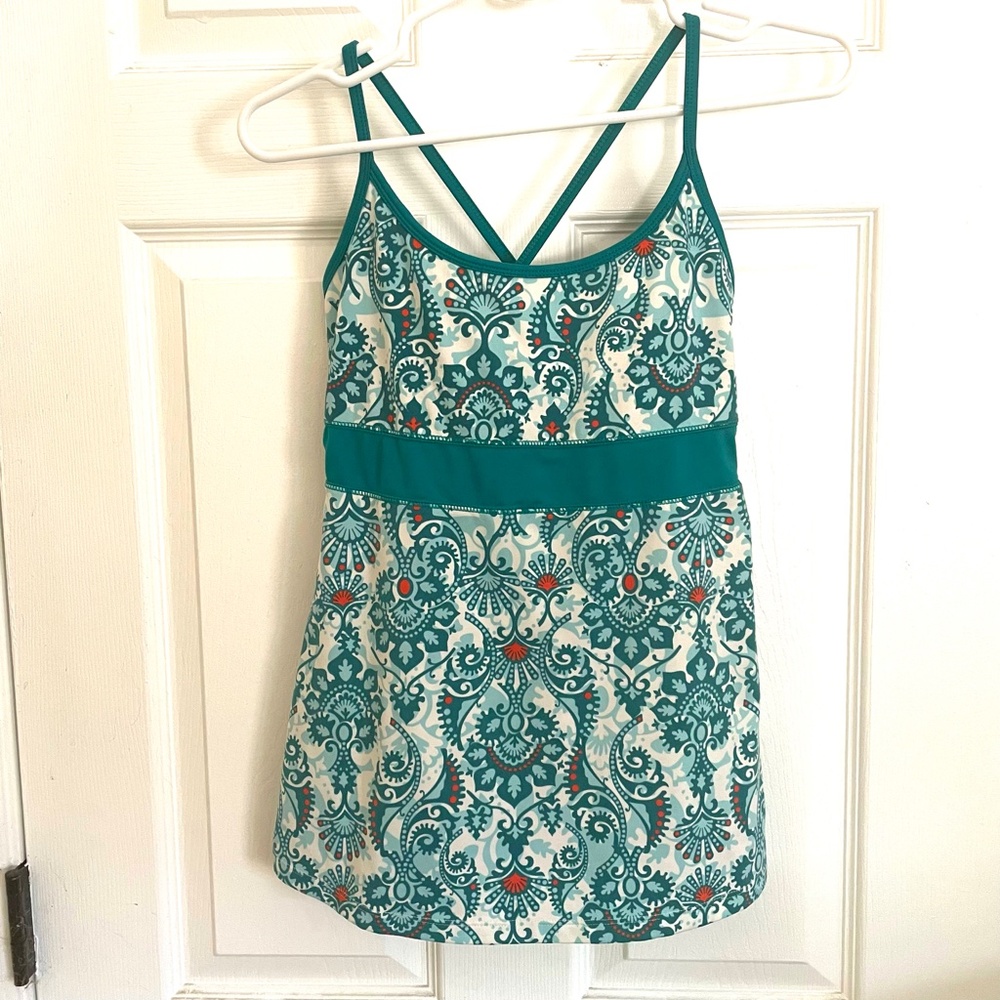 Soybu Teal and White Patterned Strappy Tank Top